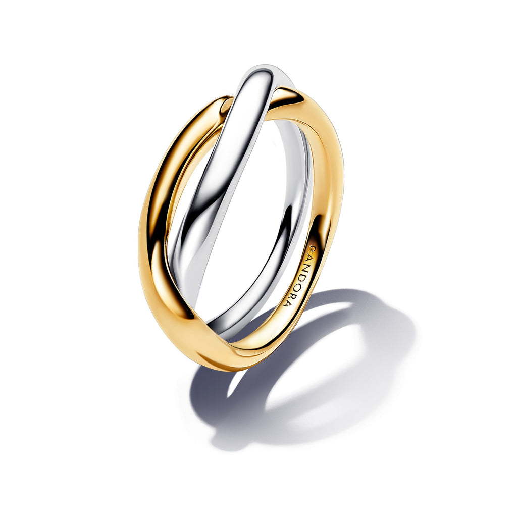 PANDORA Two-tone Entwined Bands Ring 14K Gold Plated Unique Metal Blend Rings Statement Ring Jewelry Gift