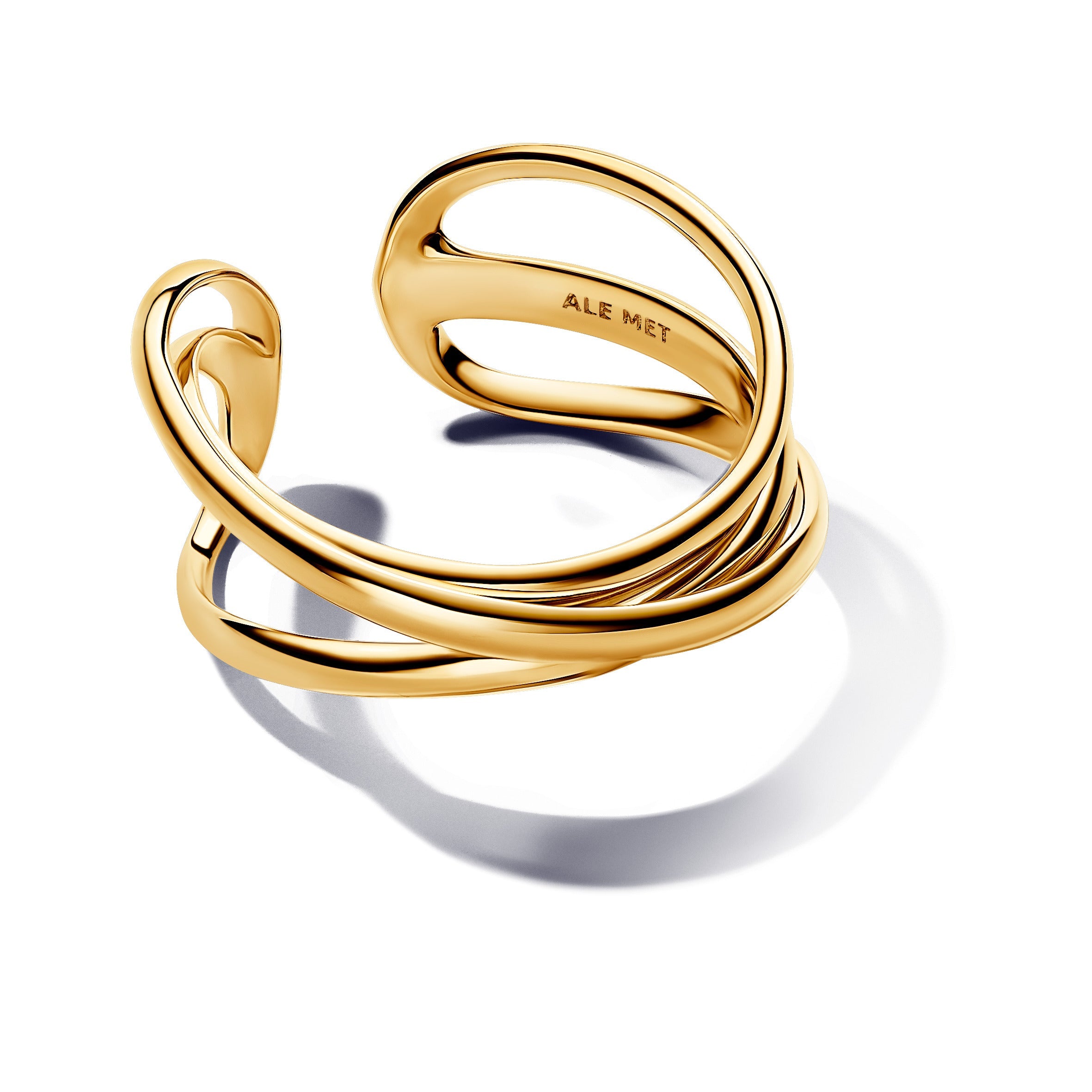 PANDORA Organically Shaped Triple Band Open Ring 14K Gold Plated Unique Metal Blend Rings Statement Ring Jewelry Gift
