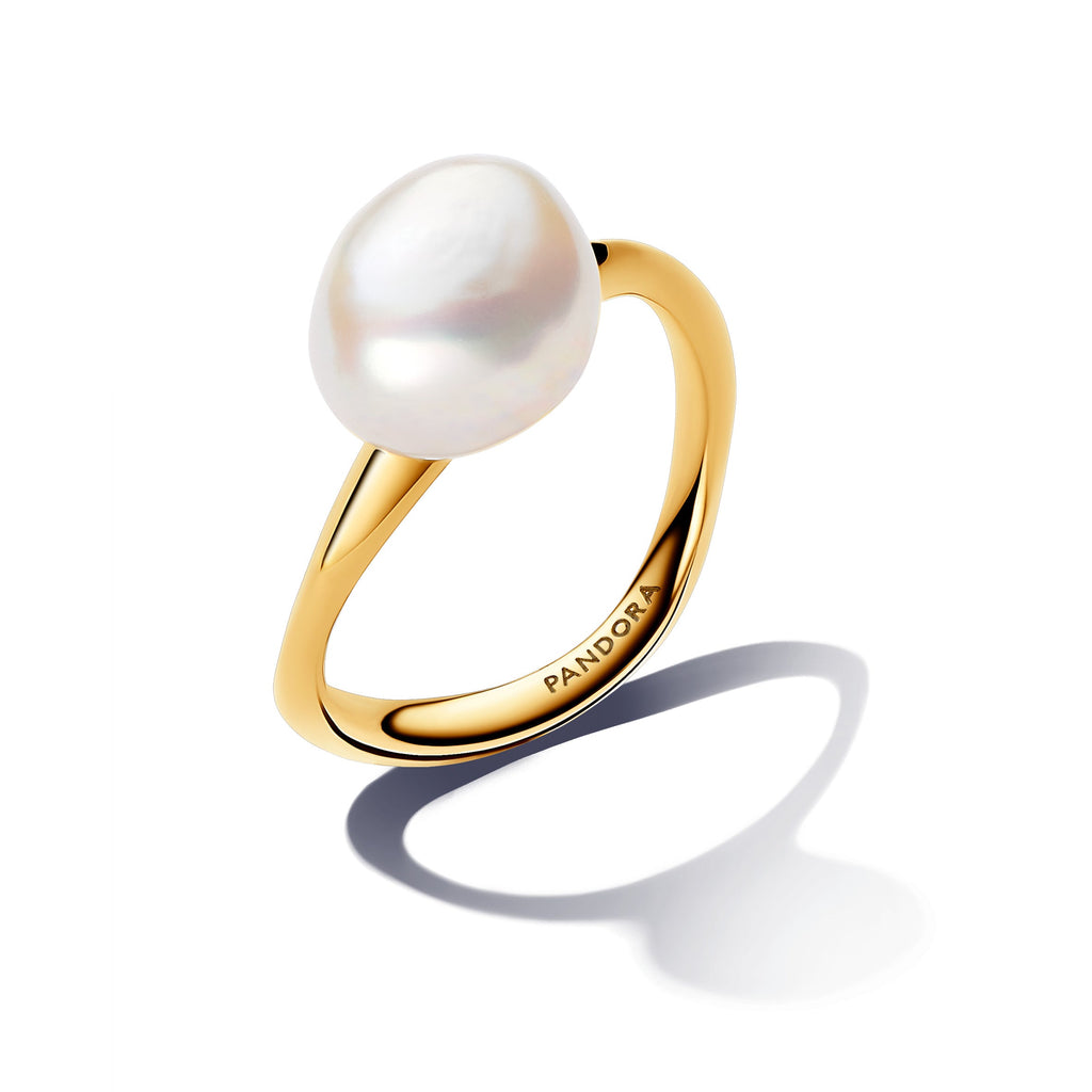 PANDORA Baroque Treated Freshwater Cultured Pearl Ring 14K Gold Plated Unique Metal Blend Rings Statement Ring Jewelry Gift