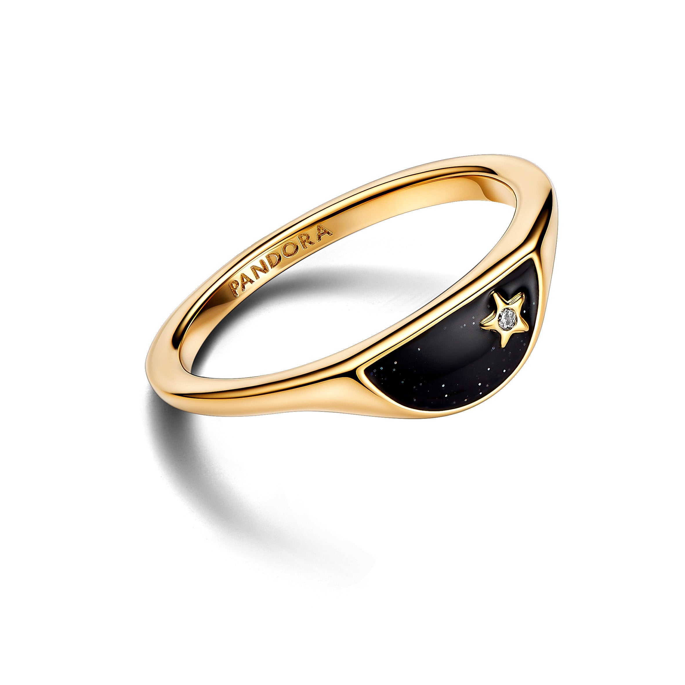 PANDORA ME Halved Enamel Signet Ring 14K Gold Plated Unique Metal Blend Rings Statement Ring Jewelry Gift