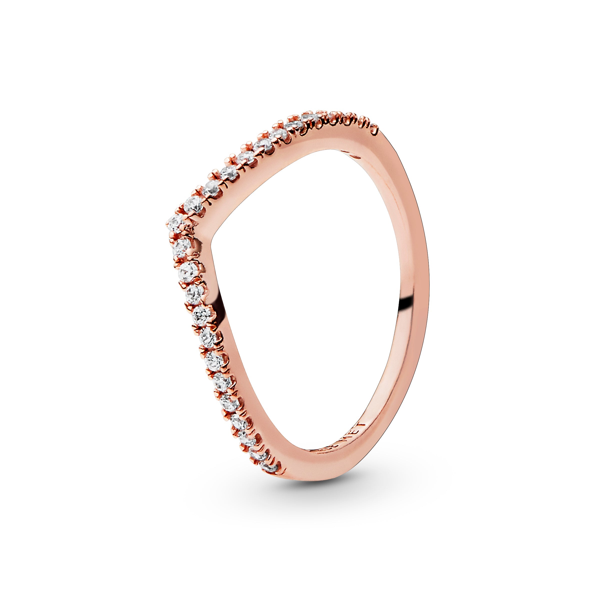 PANDORA Sparkling Wishbone Ring 14K Rose Gold Plated Unique Metal Blend Rings Statement Ring Jewelry Gift