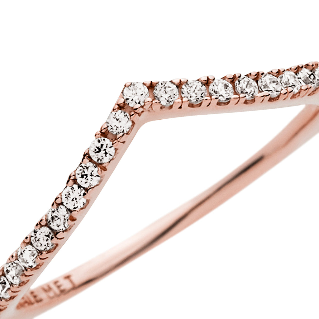 PANDORA Sparkling Wishbone Ring 14K Rose Gold Plated Unique Metal Blend Rings Statement Ring Jewelry Gift