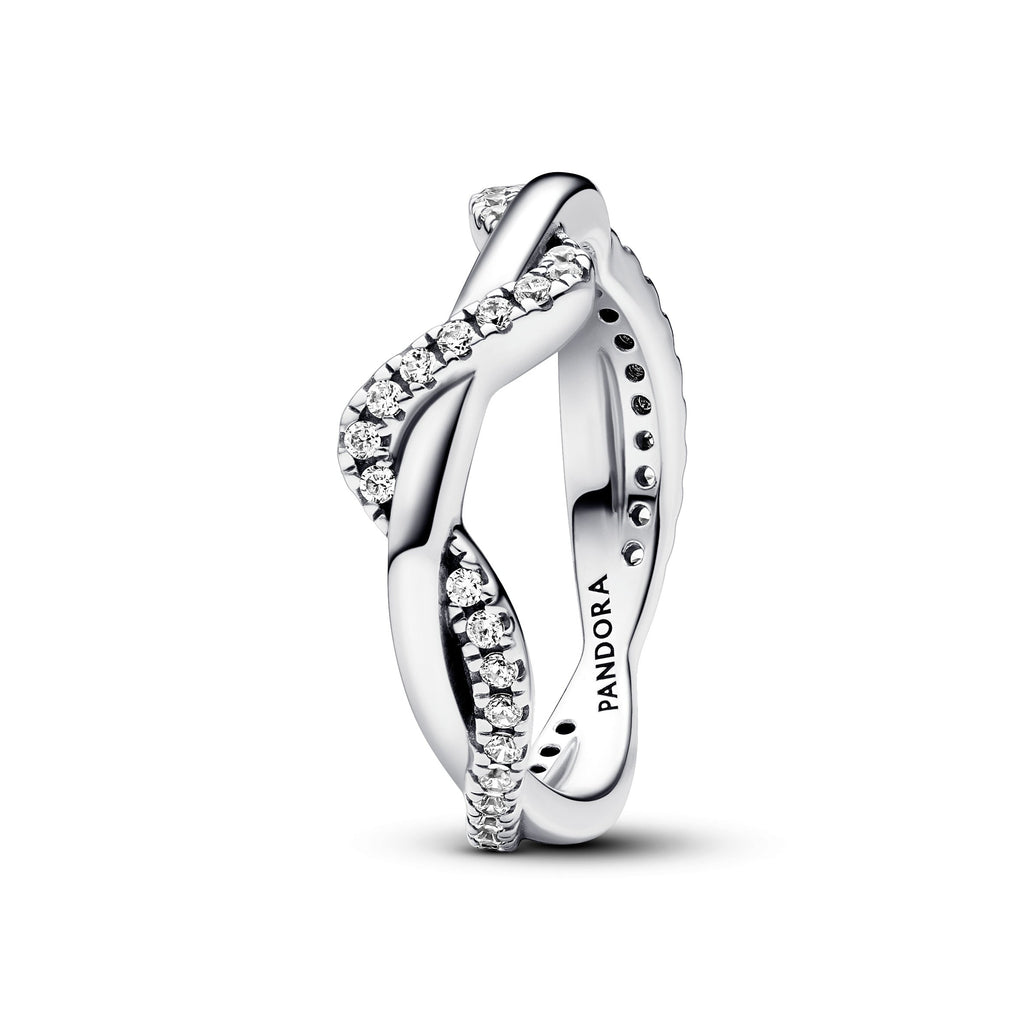 PANDORA Sparkling Intertwined Wave Ring Sterling Silver Rings Statement Ring Jewelry Gift