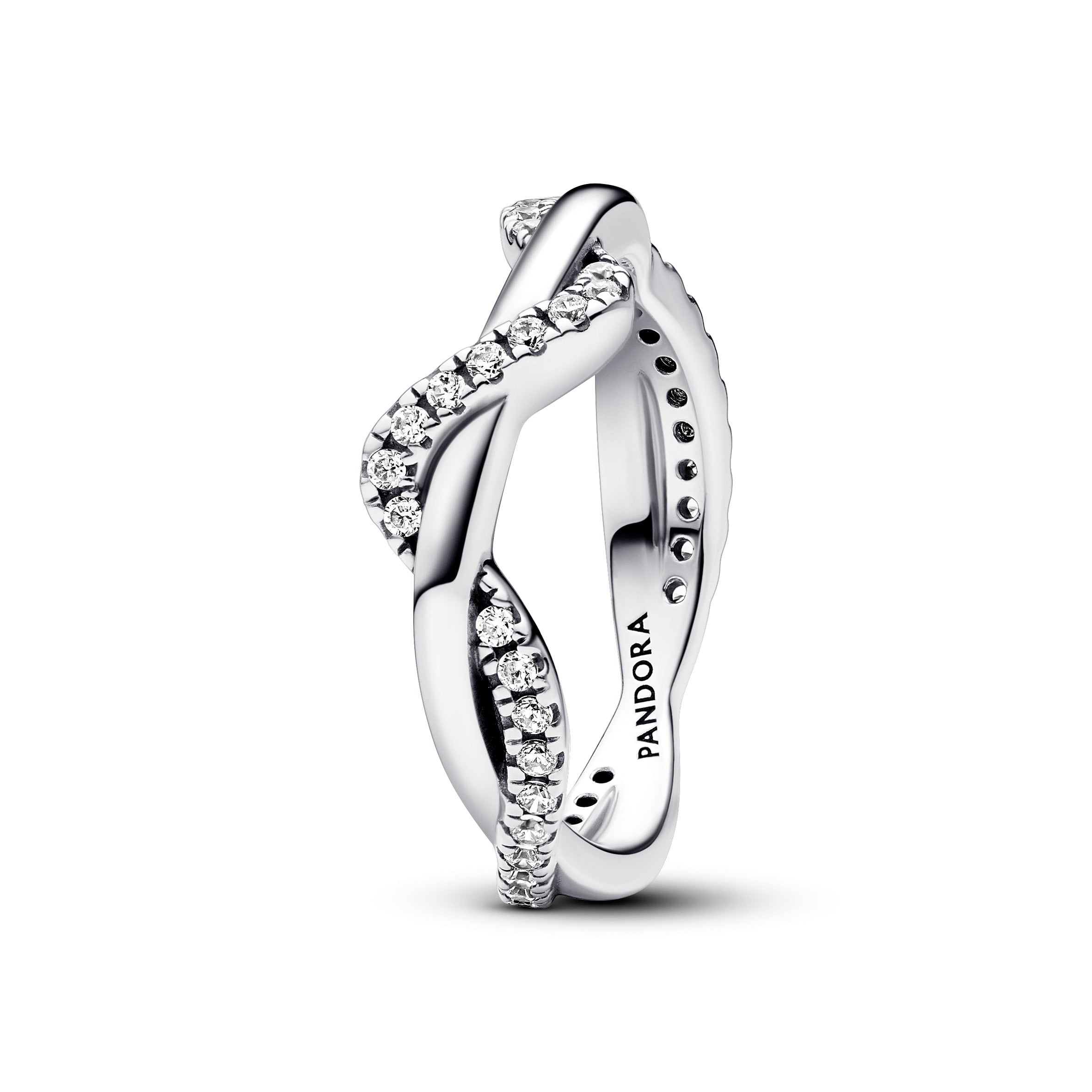 PANDORA Sparkling Intertwined Wave Ring Sterling Silver Rings Statement Ring Jewelry Gift