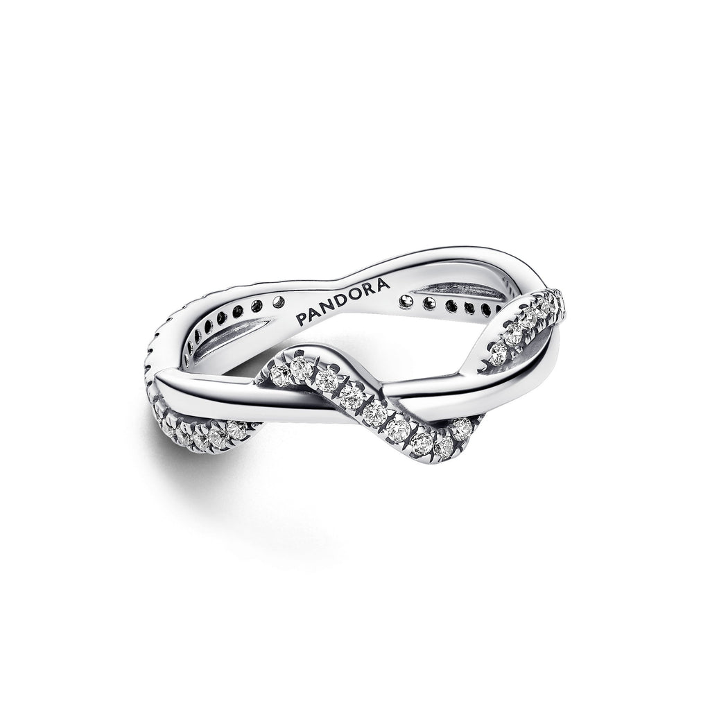 PANDORA Sparkling Intertwined Wave Ring Sterling Silver Rings Statement Ring Jewelry Gift