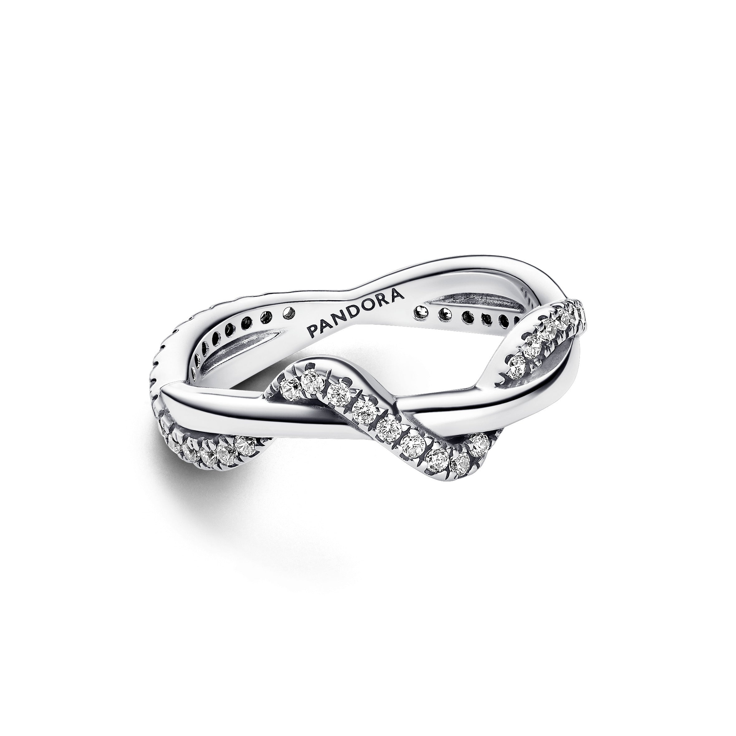 PANDORA Sparkling Intertwined Wave Ring Sterling Silver Rings Statement Ring Jewelry Gift