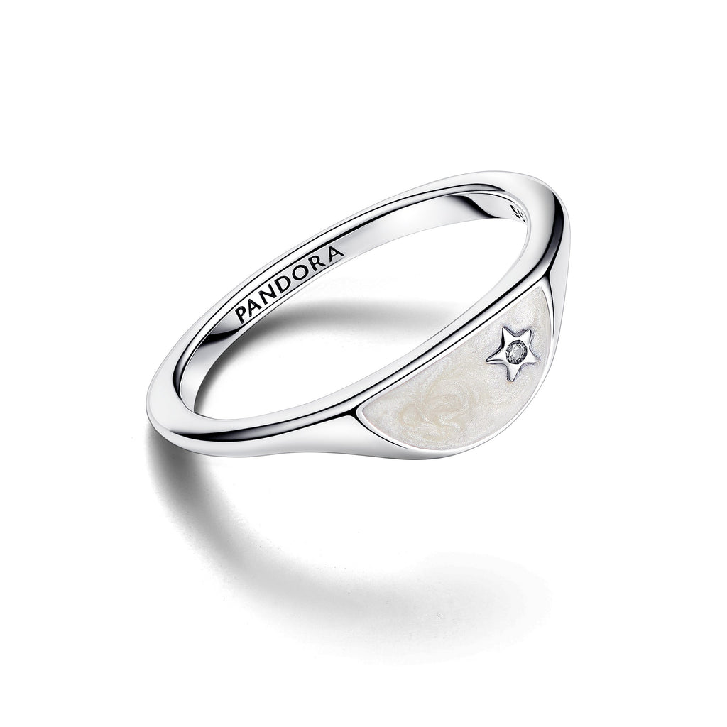 PANDORA ME Halved Enamel Signet Ring Cubic Zirconia Silver Rings Statement Ring Jewelry Gift