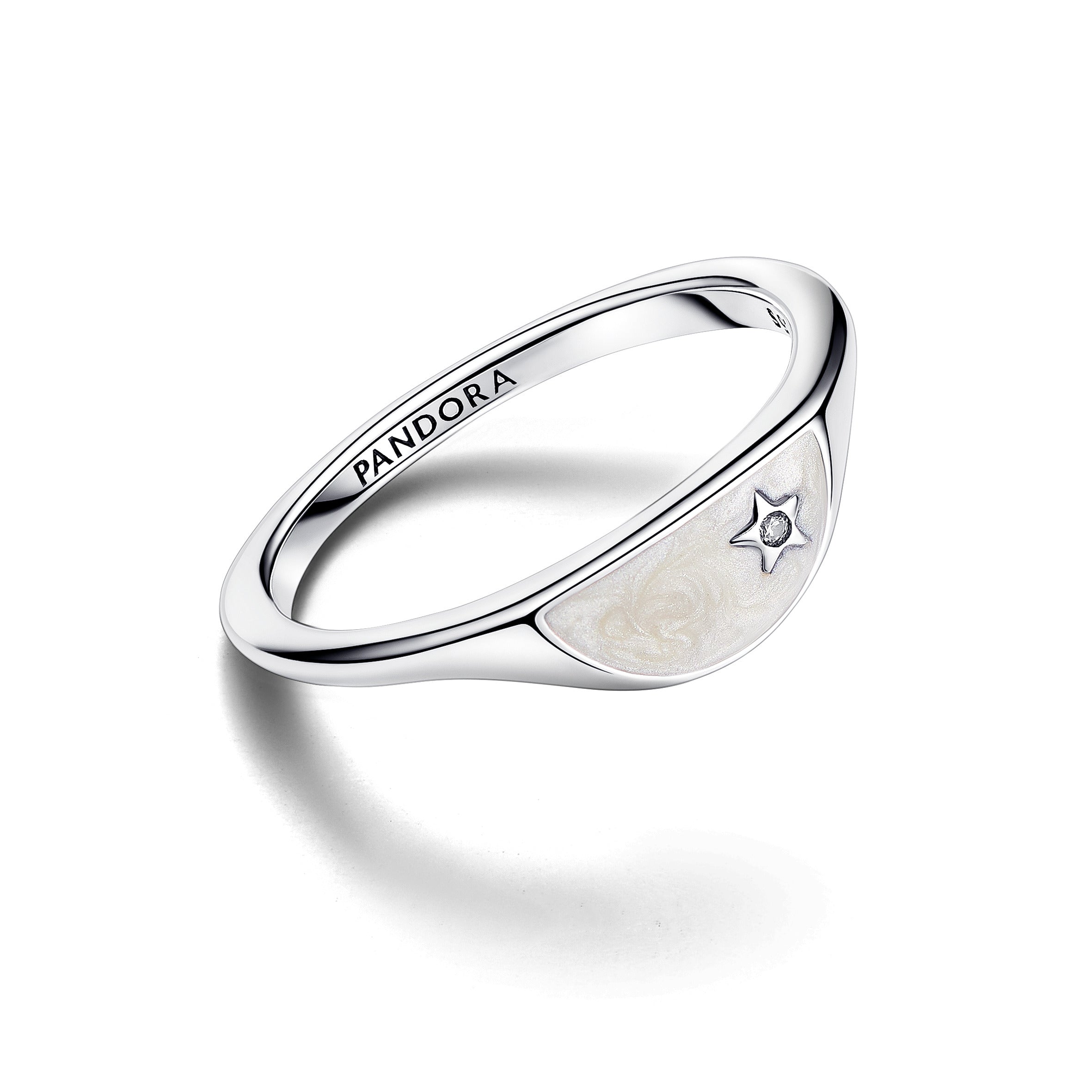 PANDORA ME Halved Enamel Signet Ring Cubic Zirconia Silver Rings Statement Ring Jewelry Gift