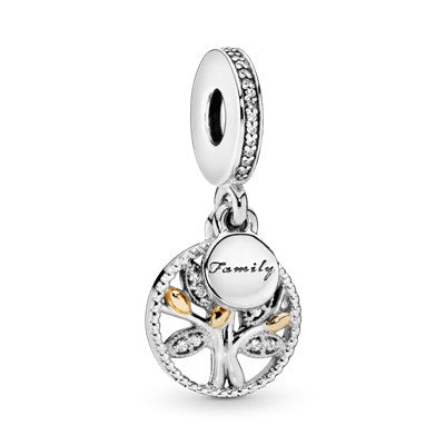 PANDORA Family Tree Silver Dangle With 14K And Clear Cubic Zirconia Sterling Silver Charms Bracelet Charm Jewelry Gift