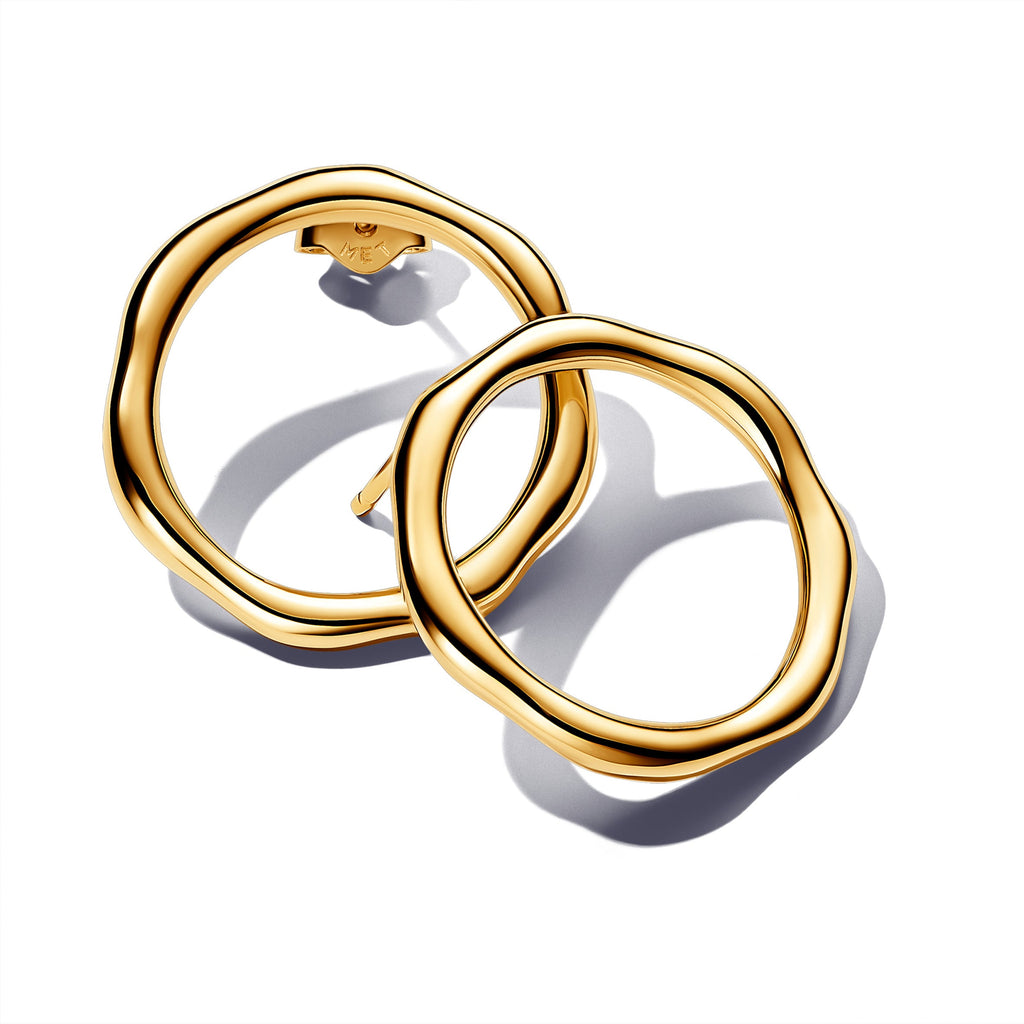 PANDORA Organically Shaped Circle Stud Earrings 14K Gold Plated Unique Metal Blend Statement Ring Jewelry Gift