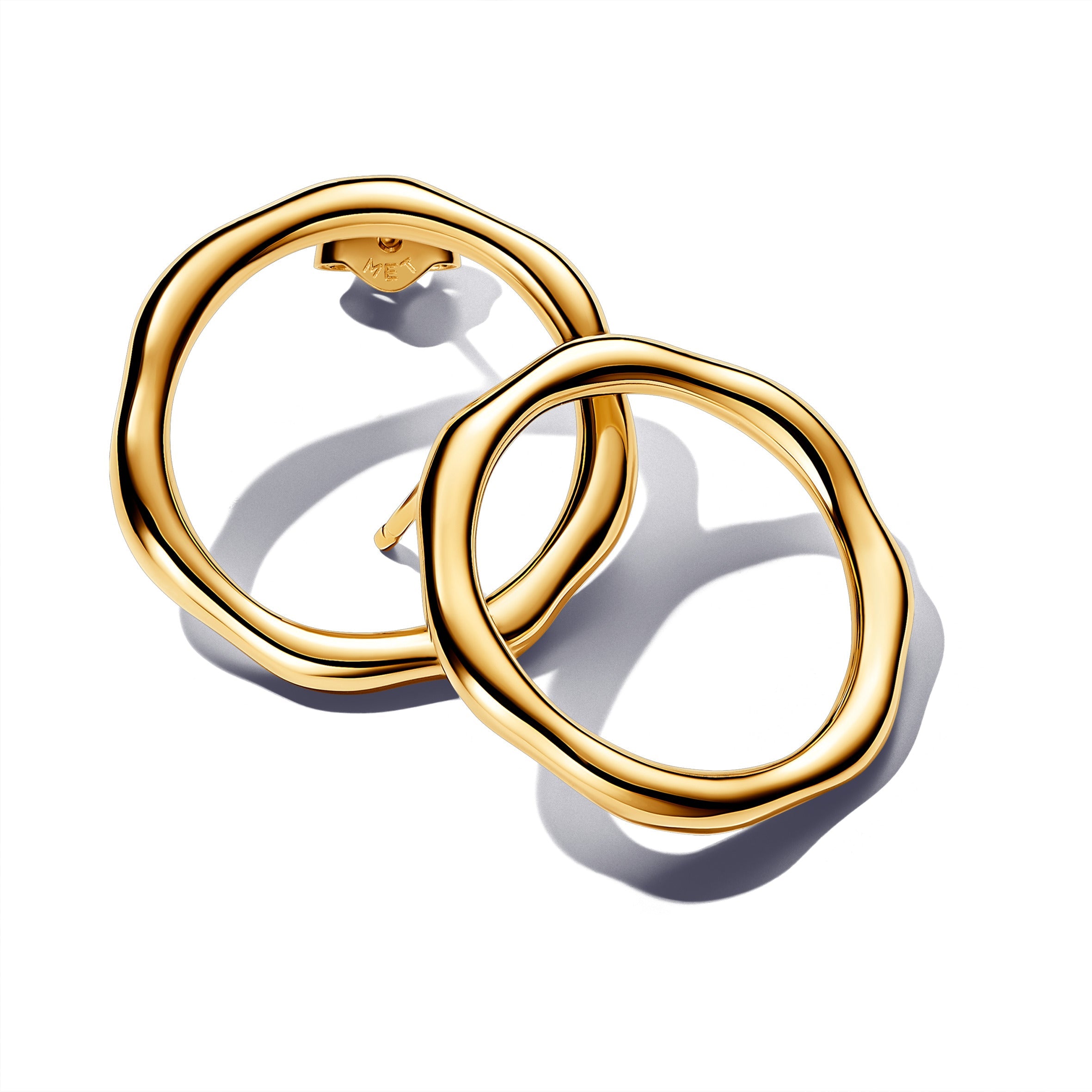 PANDORA Organically Shaped Circle Stud Earrings 14K Gold Plated Unique Metal Blend Statement Ring Jewelry Gift