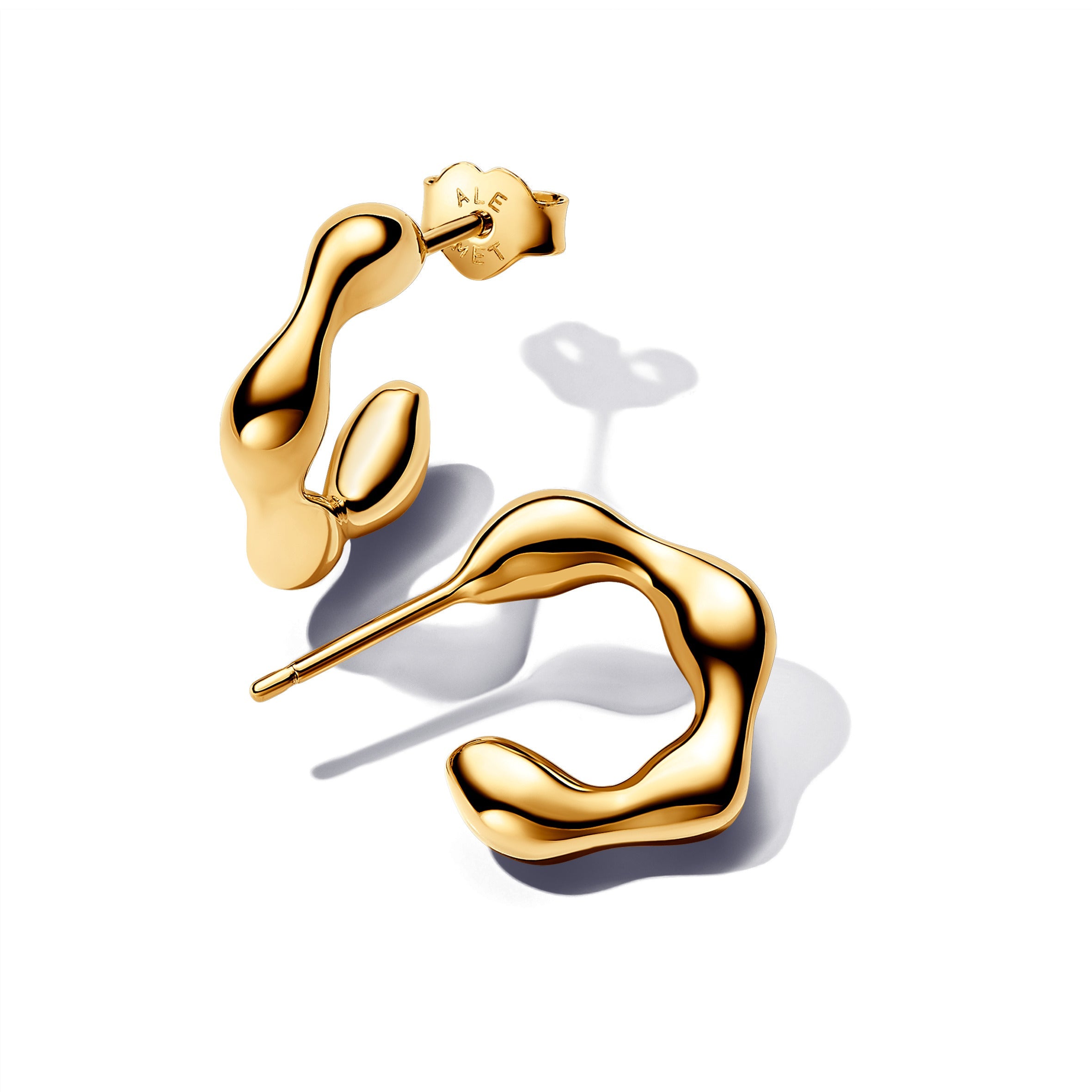 PANDORA Organically Shaped Open Hoop Earrings 14K Gold Plated Unique Metal Blend Statement Ring Jewelry Gift