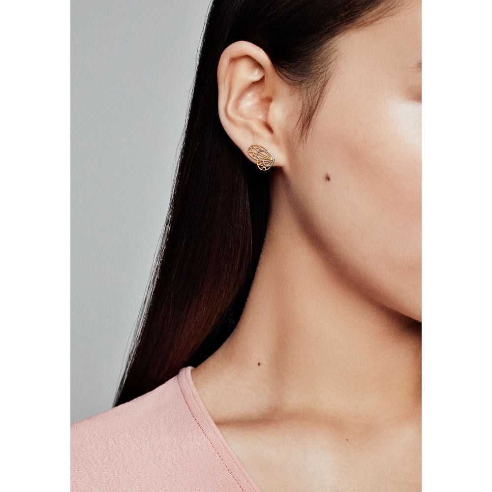 PANDORA Openwork Butterfly Wing Stud Earrings 14K Gold Plated Unique Metal Blend Nature Statement Ring Jewelry Gift