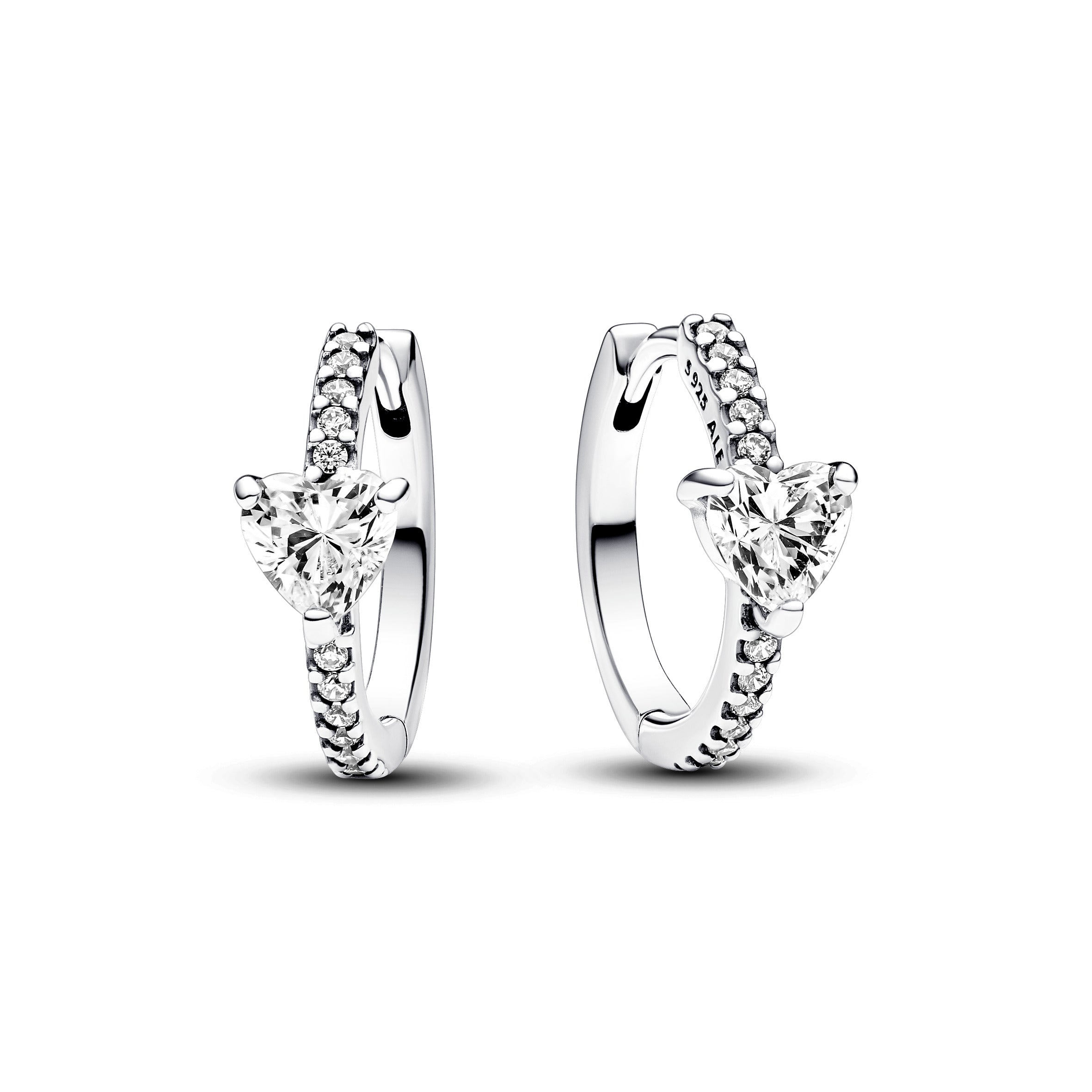 PANDORA Sparkling Heart Hoop Earrings Sterling Silver Statement Ring Jewelry Gift