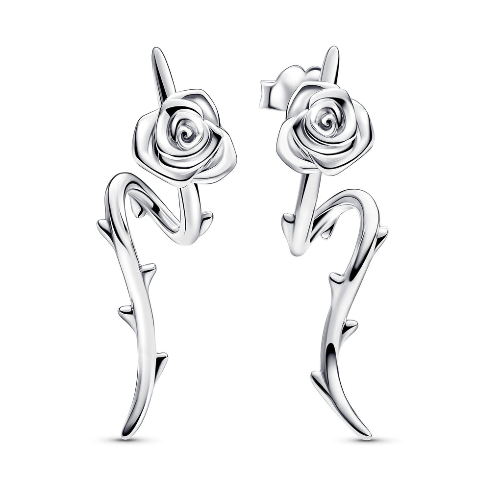 PANDORA Rose In Bloom Curved Stud Earrings Sterling Silver Statement Ring Jewelry Gift