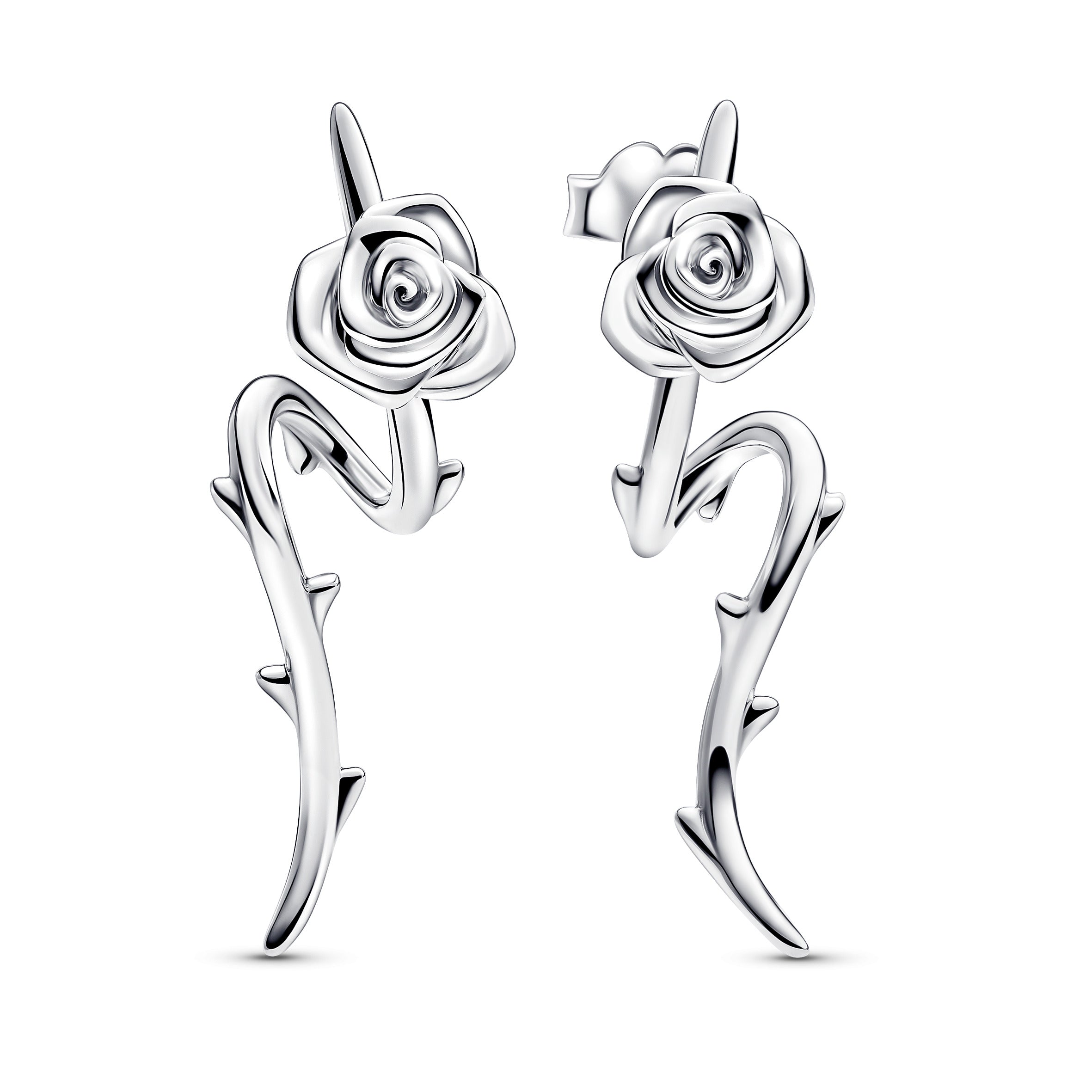 PANDORA Rose In Bloom Curved Stud Earrings Sterling Silver Statement Ring Jewelry Gift