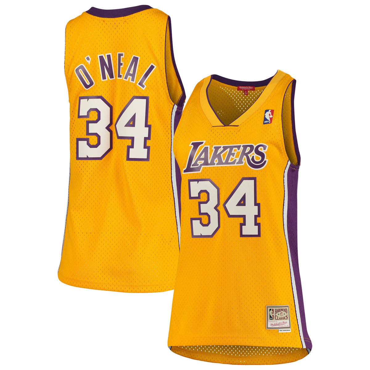 Los Angeles Lakers NBA Women's Mitchell & Ness Shaquille O'Neal Gold 1999-00 Hardwood Classics Swingman Jersey