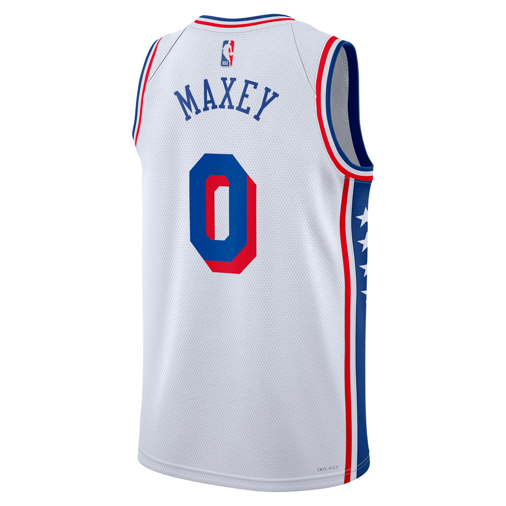 Philadelphia 76ers NBA Nike Association Edition Swingman Jersey - White - Tyrese Maxey - Unisex