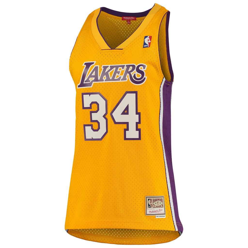 Los Angeles Lakers NBA Women's Mitchell & Ness Shaquille O'Neal Gold 1999-00 Hardwood Classics Swingman Jersey