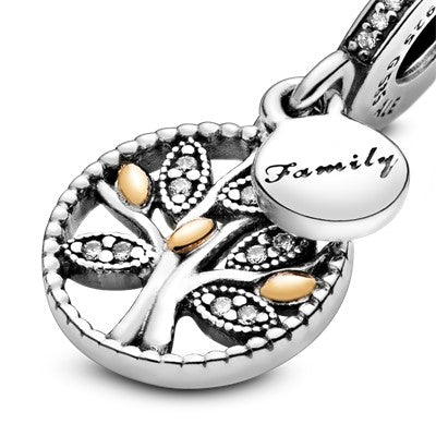 PANDORA Family Tree Silver Dangle With 14K And Clear Cubic Zirconia Sterling Silver Charms Bracelet Charm Jewelry Gift