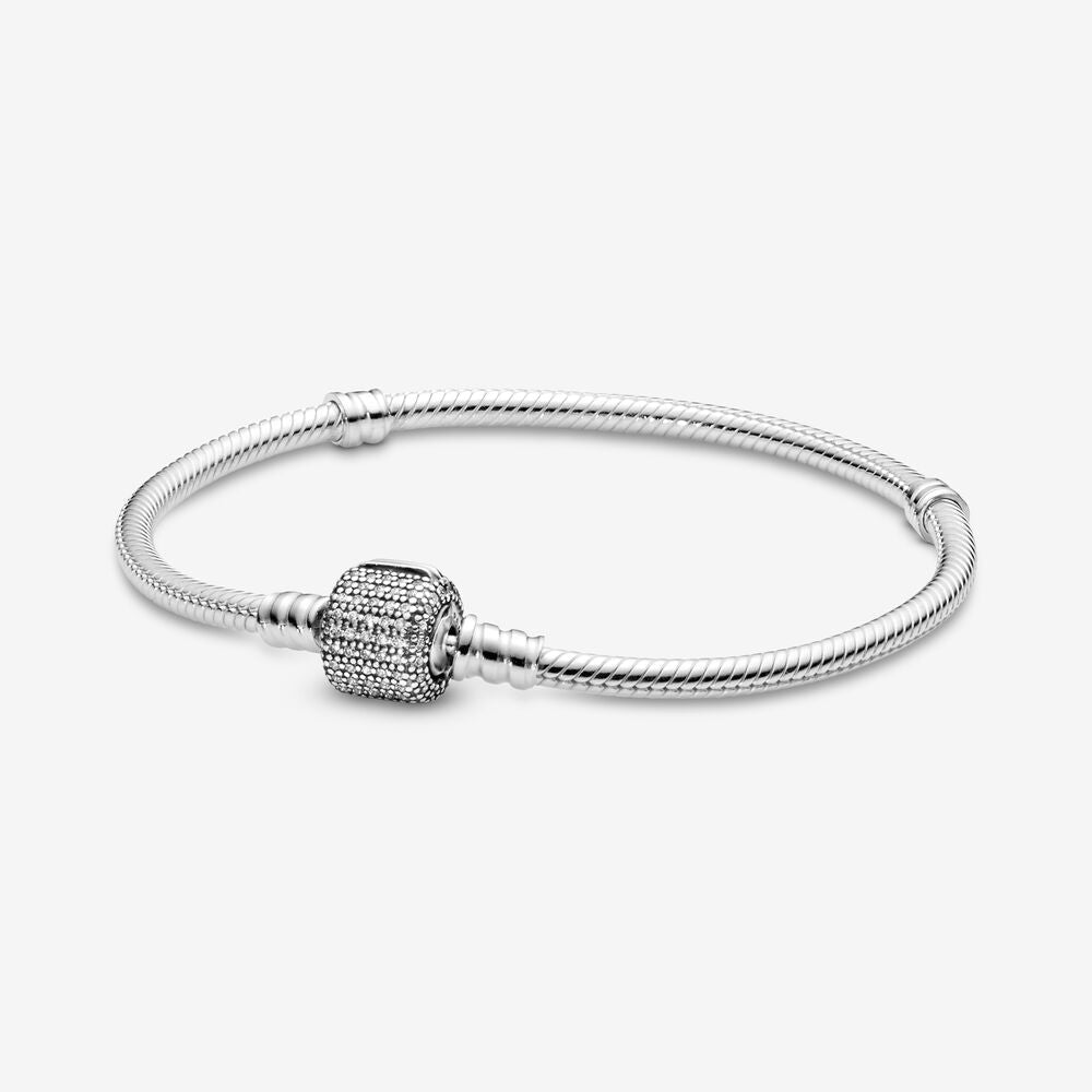 PANDORA Moments Sparkling Pavé Clasp Snake Chain Bracelet Cubic Zirconia Silver Bracelets Jewelry Gift
