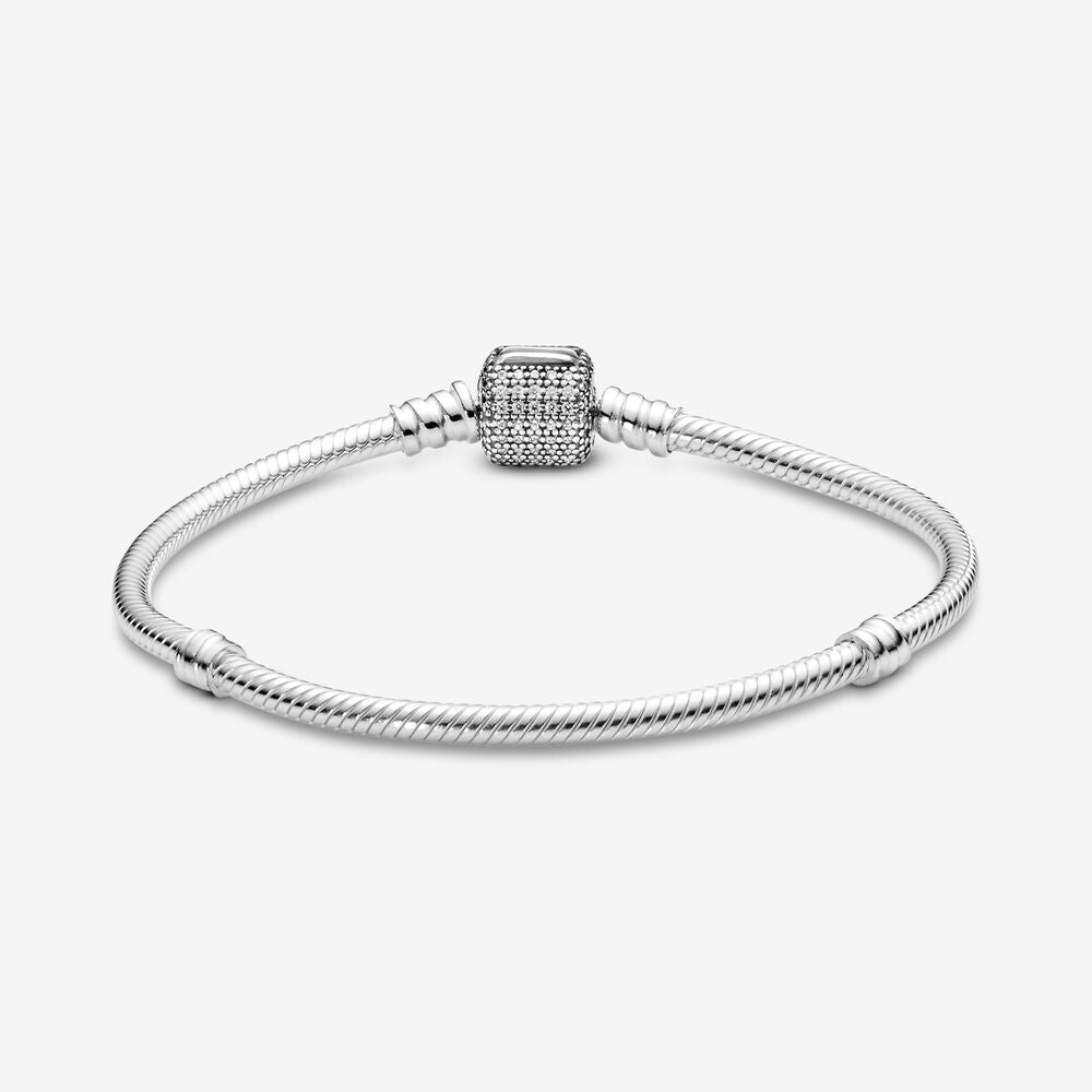 PANDORA Moments Sparkling Pavé Clasp Snake Chain Bracelet Cubic Zirconia Silver Bracelets Jewelry Gift