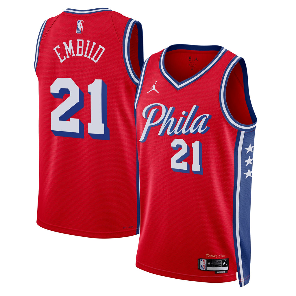 Philadelphia 76ers NBA Jordan Statement Edition Swingman Jersey - Red - Joel Embiid - Unisex
