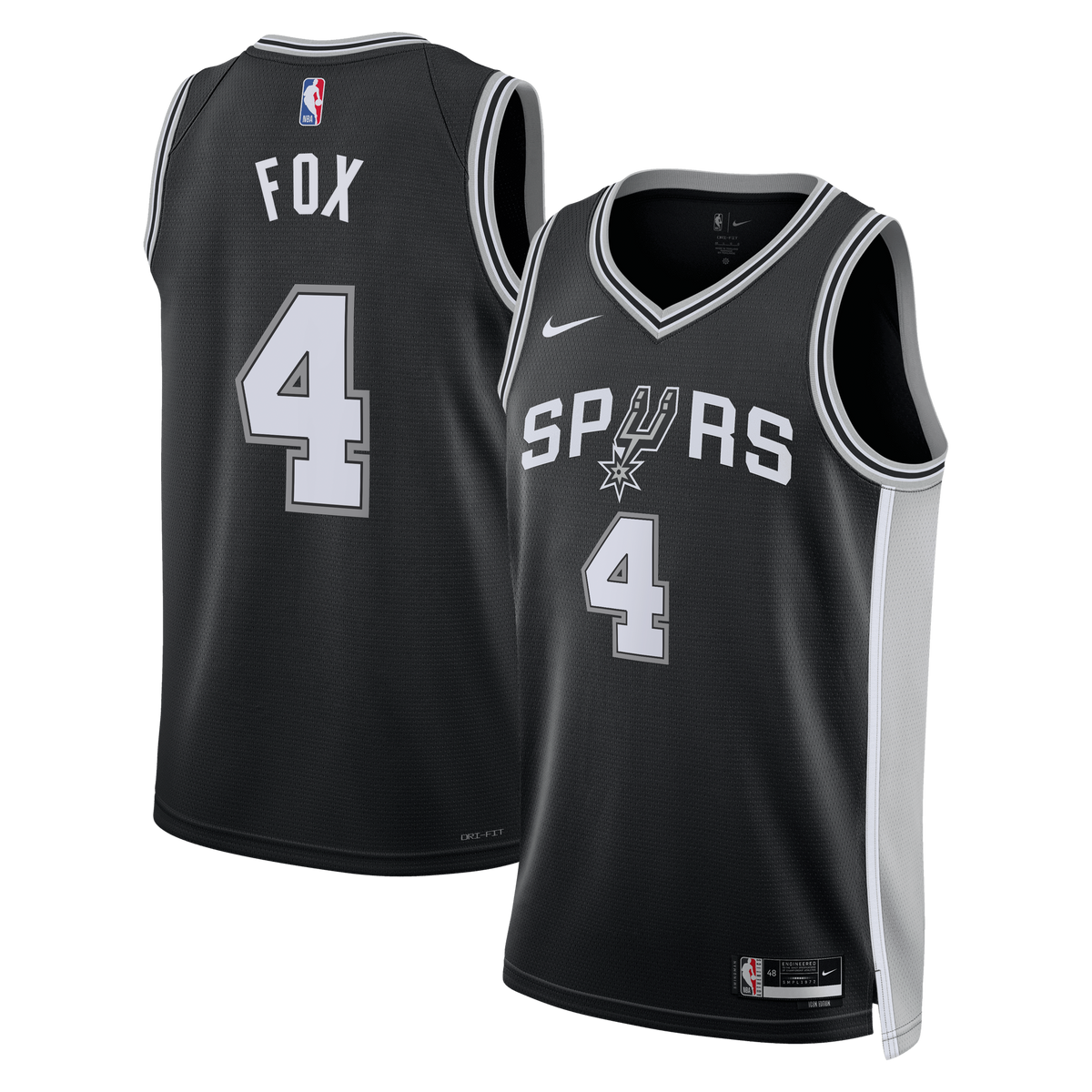 San Antonio Spurs NBA Nike Icon Edition Swingman Jersey - Black - De'Aaron Fox - Unisex