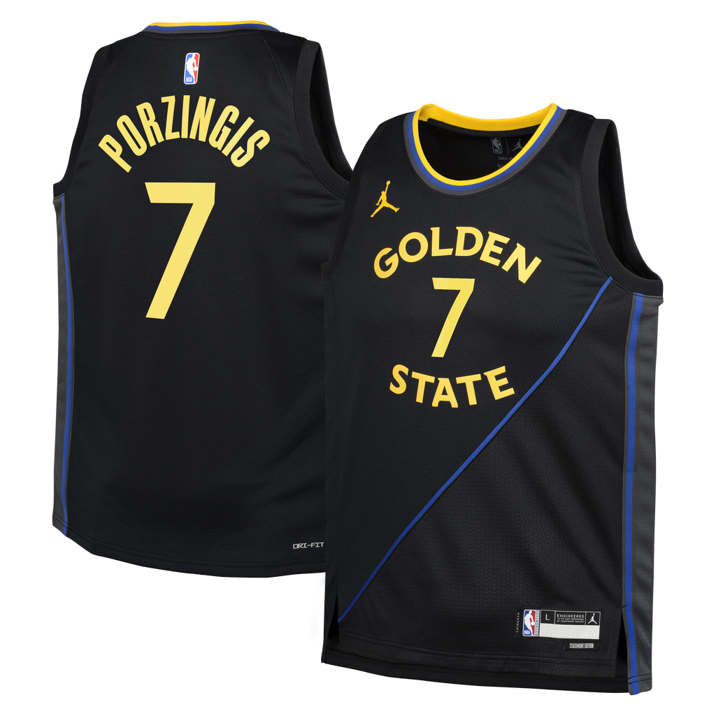 Golden State Warriors NBA Jordan Brand Statement Edition Swingman Jersey - Black - Kristaps Porziņģis - Youth