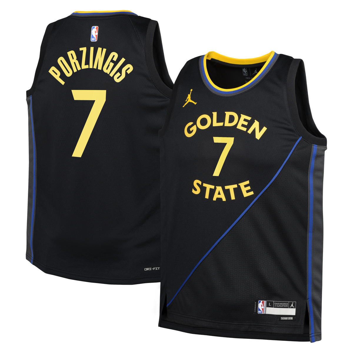 Golden State Warriors NBA Jordan Brand Statement Edition Swingman Jersey - Black - Kristaps Porziņģis - Youth