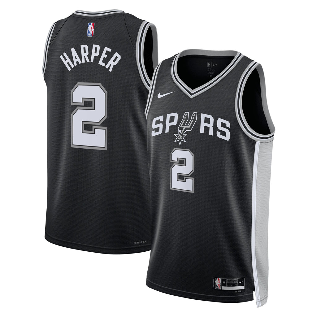 San Antonio Spurs NBA Nike Icon Edition Swingman Jersey 2025 First Round Draft Pick - Black - Dylan Harper - Youth