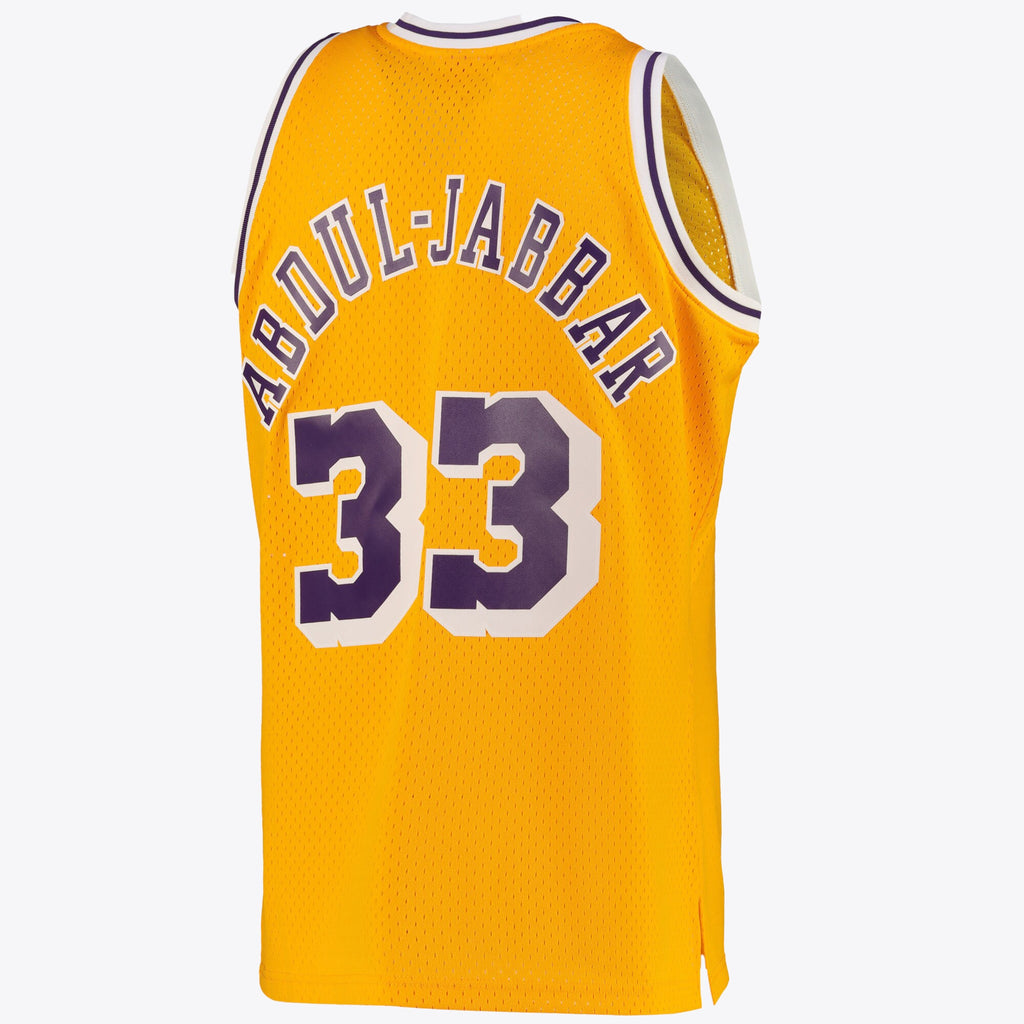 Los Angeles Lakers NBA Kareem Abdul-Jabbar Road Swingman Jersey By Mitchell & Ness - Light Gold - Men's