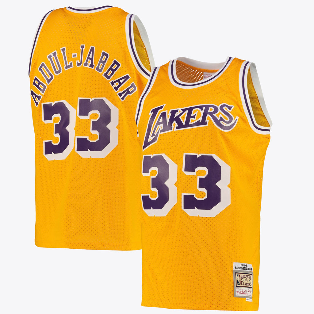 Los Angeles Lakers NBA Kareem Abdul-Jabbar Road Swingman Jersey By Mitchell & Ness - Light Gold - Men's