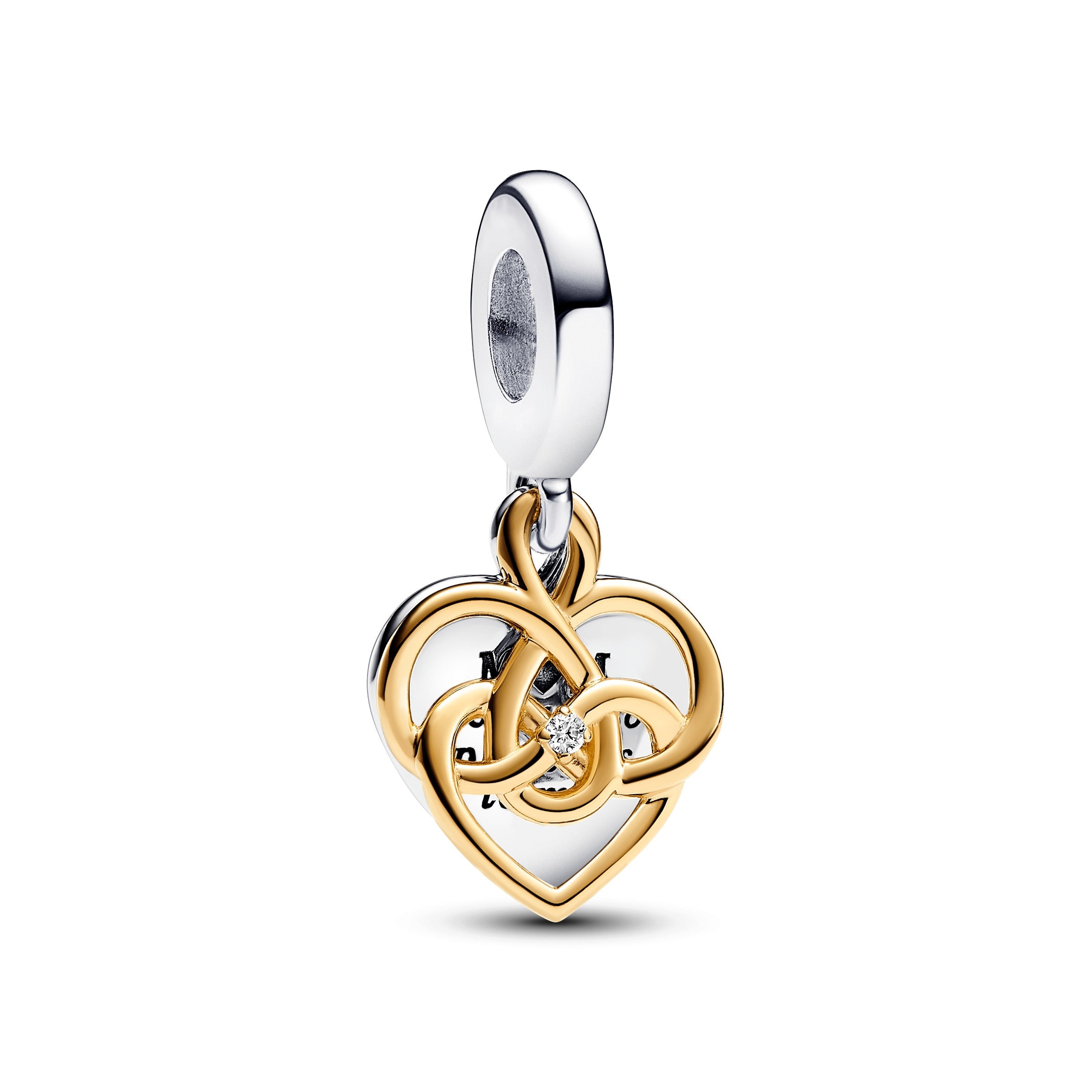 PANDORA Lab-grown Diamond Engravable Mom Double Dangle Charm 14K Gold Plated Unique Metal Blend Mothers Day Charms Bracelet Charm Jewelry Gift