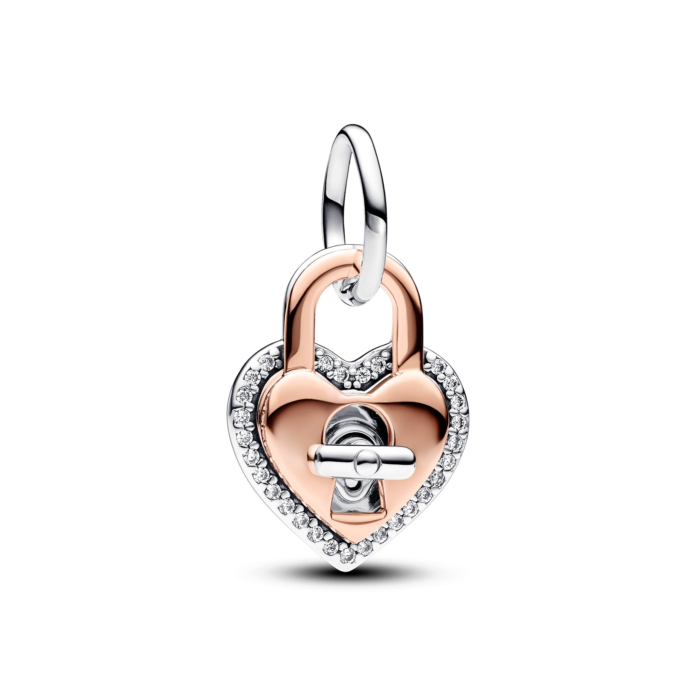 PANDORA Two-tone Twistable Heart Padlock Double Dangle Charm Charms Bracelet Charm Jewelry Gift