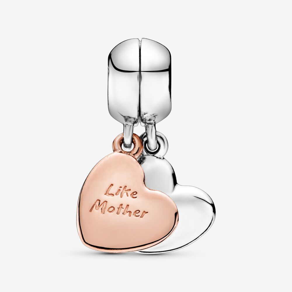 PANDORA Mother And Daughter Heart Split Dangle Charm 14K Rose Gold Plated Unique Metal Blend Family And Friends Charms Bracelet Charm Jewelry Gift