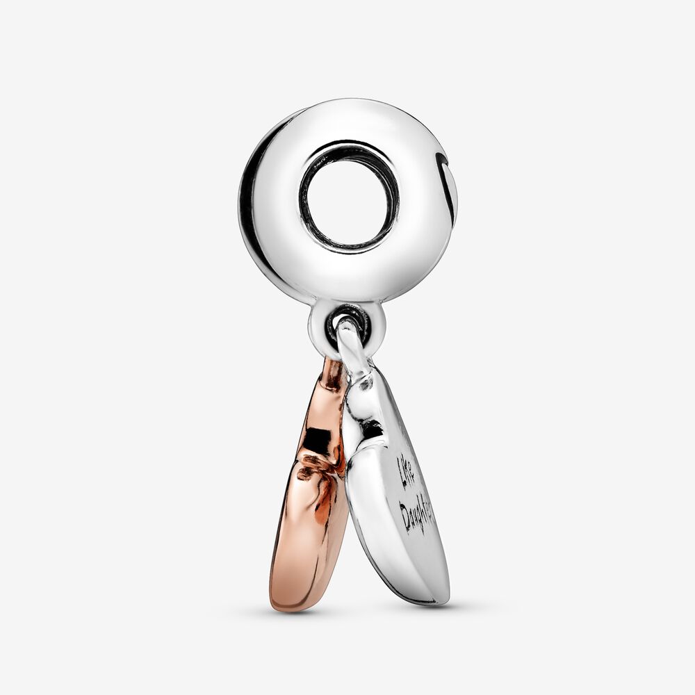 PANDORA Mother And Daughter Heart Split Dangle Charm 14K Rose Gold Plated Unique Metal Blend Family And Friends Charms Bracelet Charm Jewelry Gift