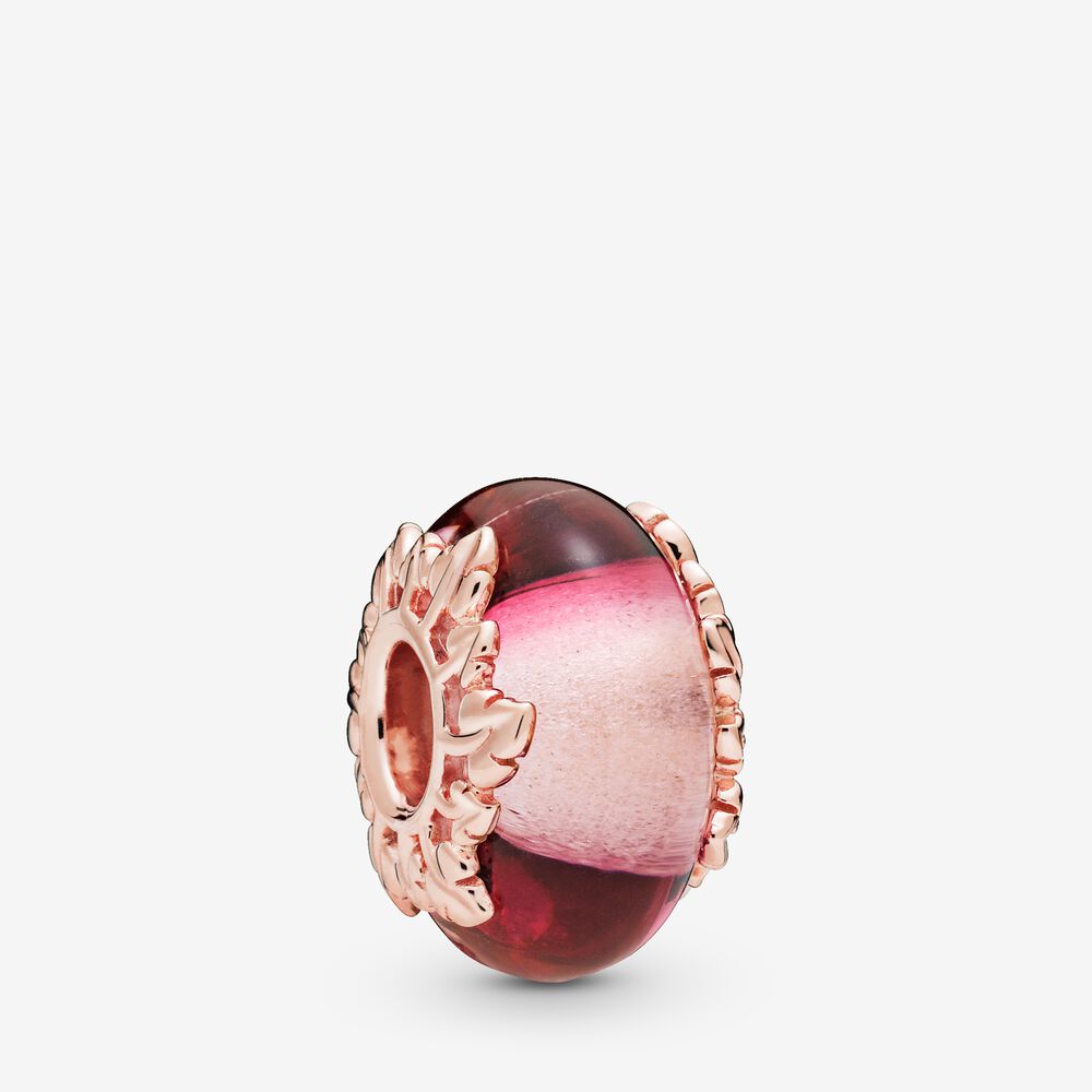 PANDORA Pink Murano Glass And Leaves Charm Charms Bracelet Charm Jewelry Gift