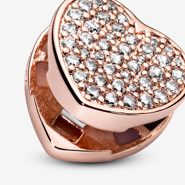 PANDORA Pavé Heart Clip Charm 14K Rose Gold Plated Unique Metal Blend Charms Bracelet Charm Jewelry Gift