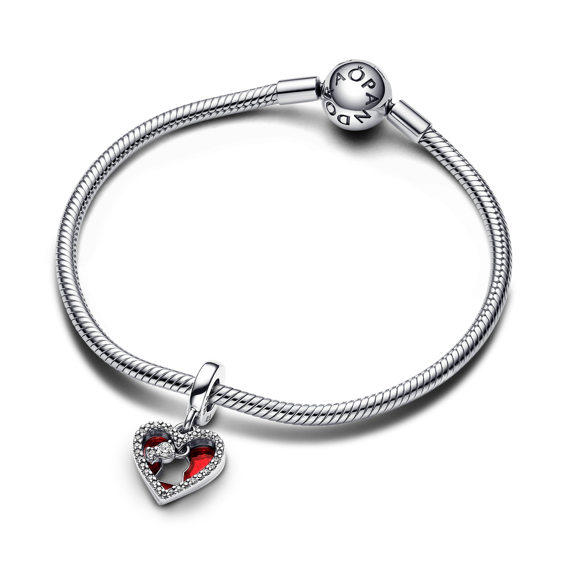 PANDORA Red Heart And Keyhole Double Dangle Charm Charms Bracelet Charm Jewelry Gift