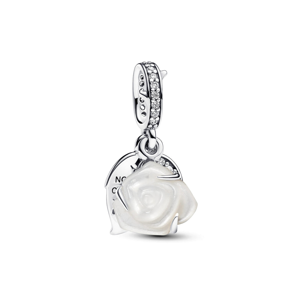 PANDORA White Rose In Bloom Double Dangle Charm Charms Bracelet Charm Jewelry Gift