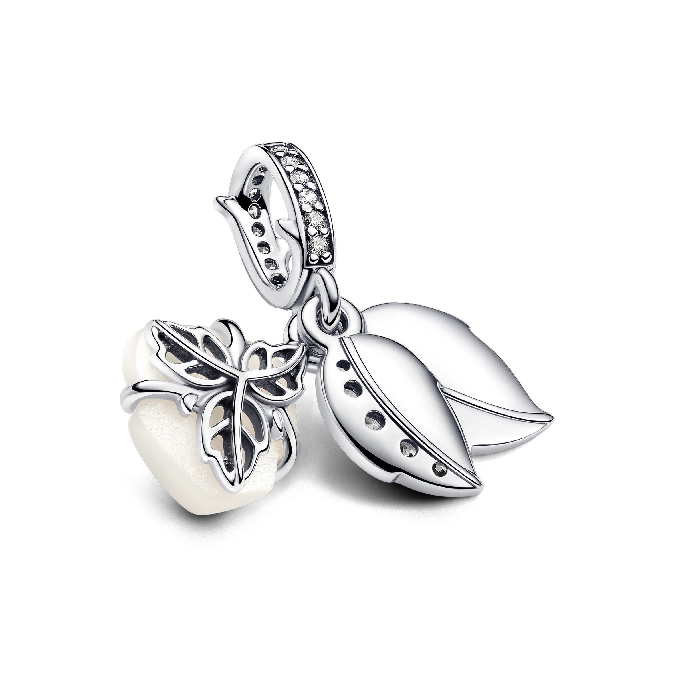 PANDORA White Rose In Bloom Double Dangle Charm Charms Bracelet Charm Jewelry Gift
