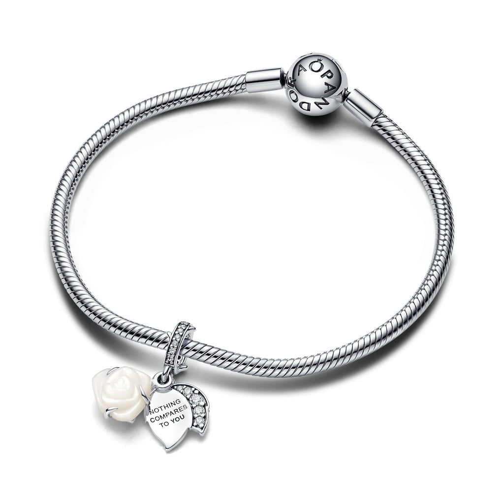 PANDORA White Rose In Bloom Double Dangle Charm Charms Bracelet Charm Jewelry Gift