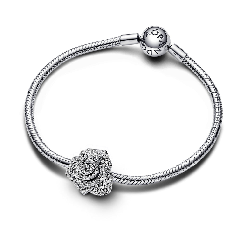PANDORA Sparkling Rose In Bloom Oversized Charm Sterling Silver Charms Bracelet Charm Jewelry Gift