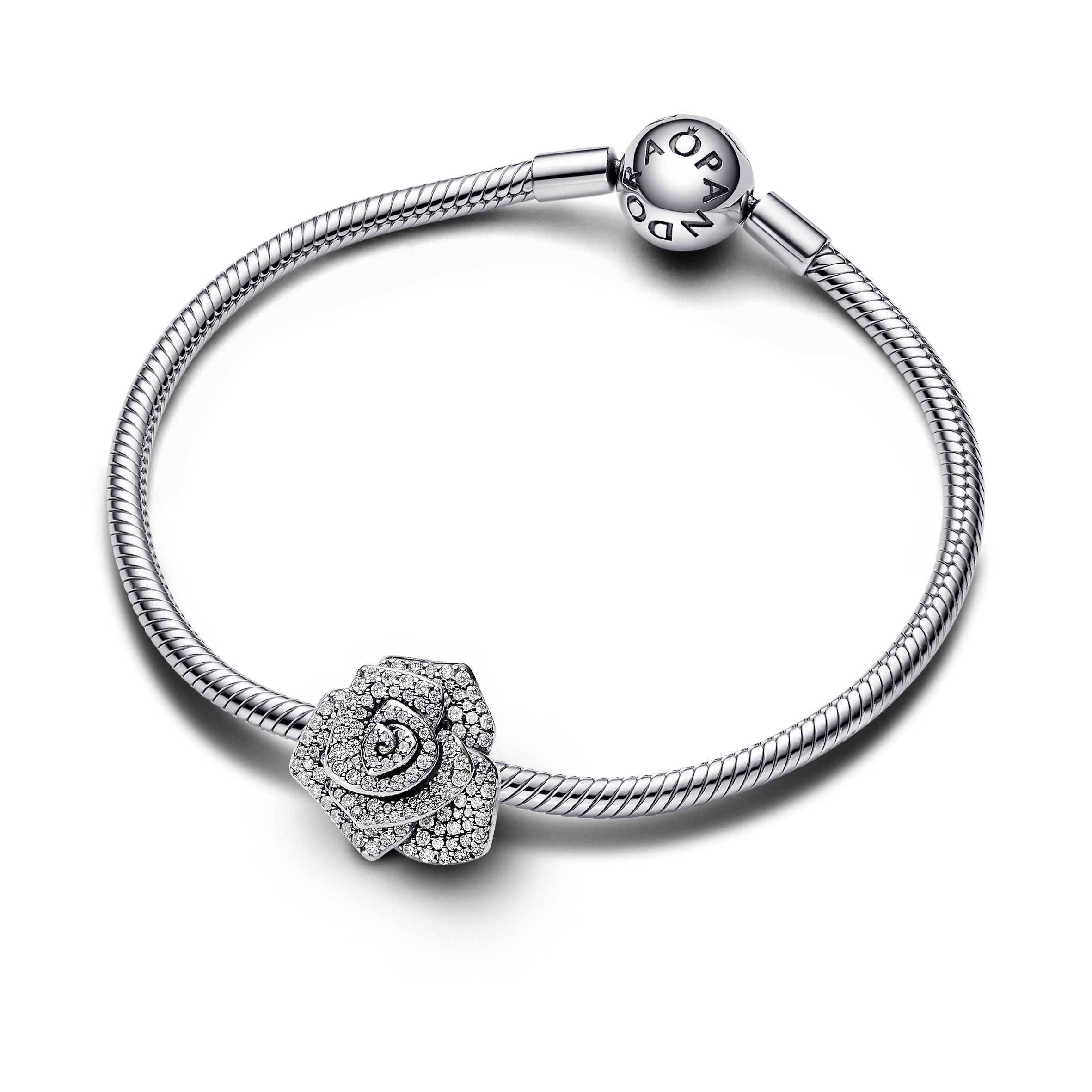PANDORA Sparkling Rose In Bloom Oversized Charm Sterling Silver Charms Bracelet Charm Jewelry Gift