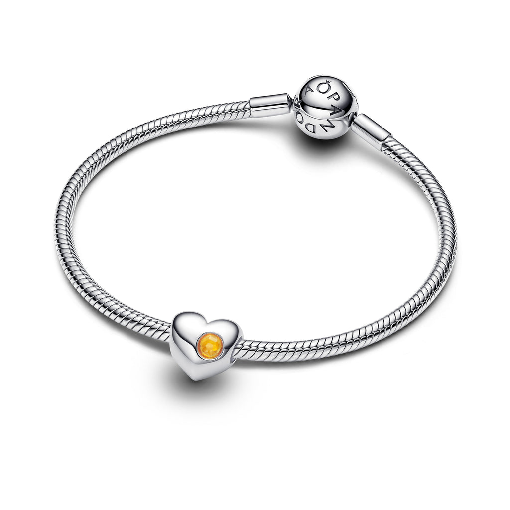 PANDORA Engravable Honey Stone Heart Charm Man Made Crystal Be Love Charms Bracelet Charm Jewelry Gift
