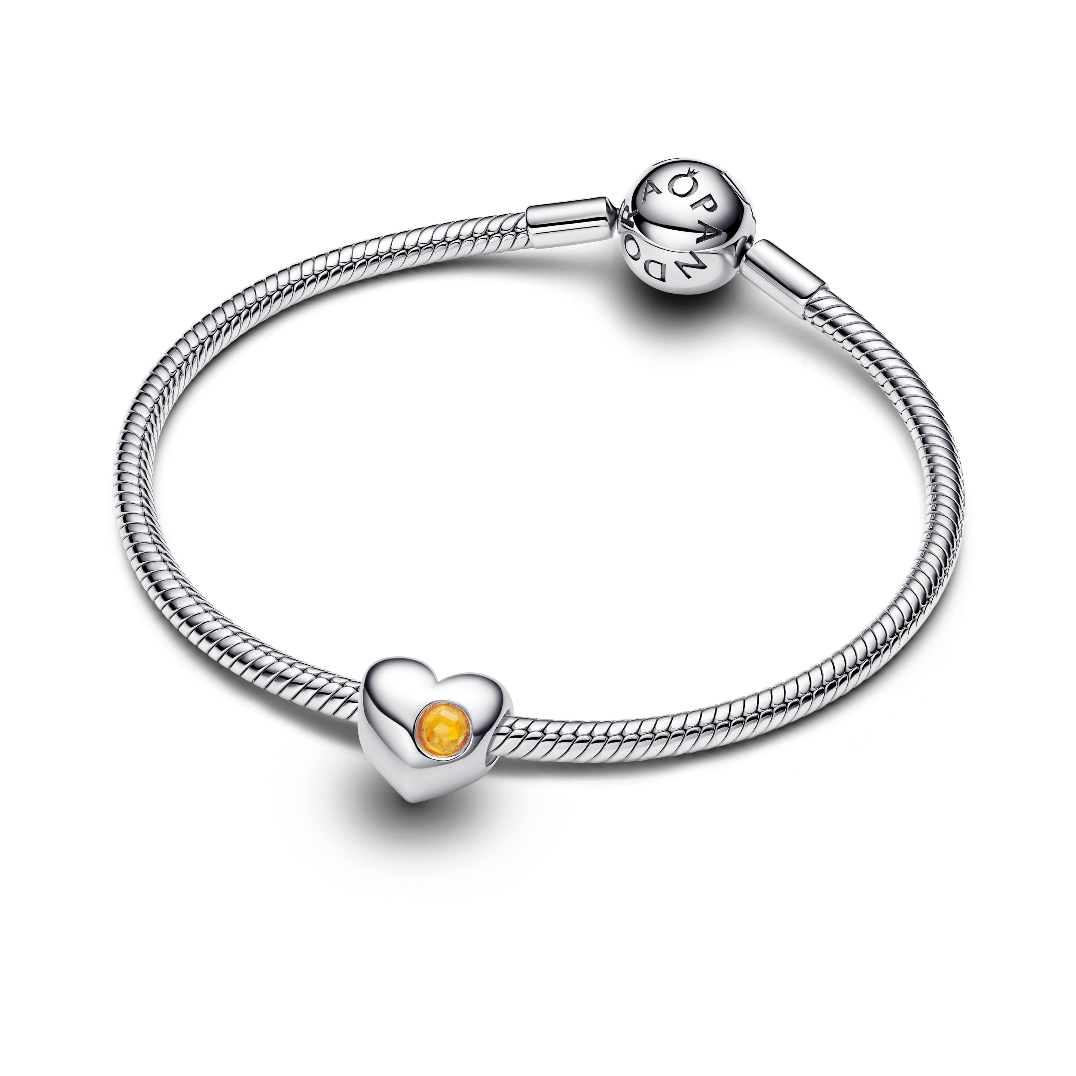 PANDORA Engravable Honey Stone Heart Charm Man Made Crystal Be Love Charms Bracelet Charm Jewelry Gift