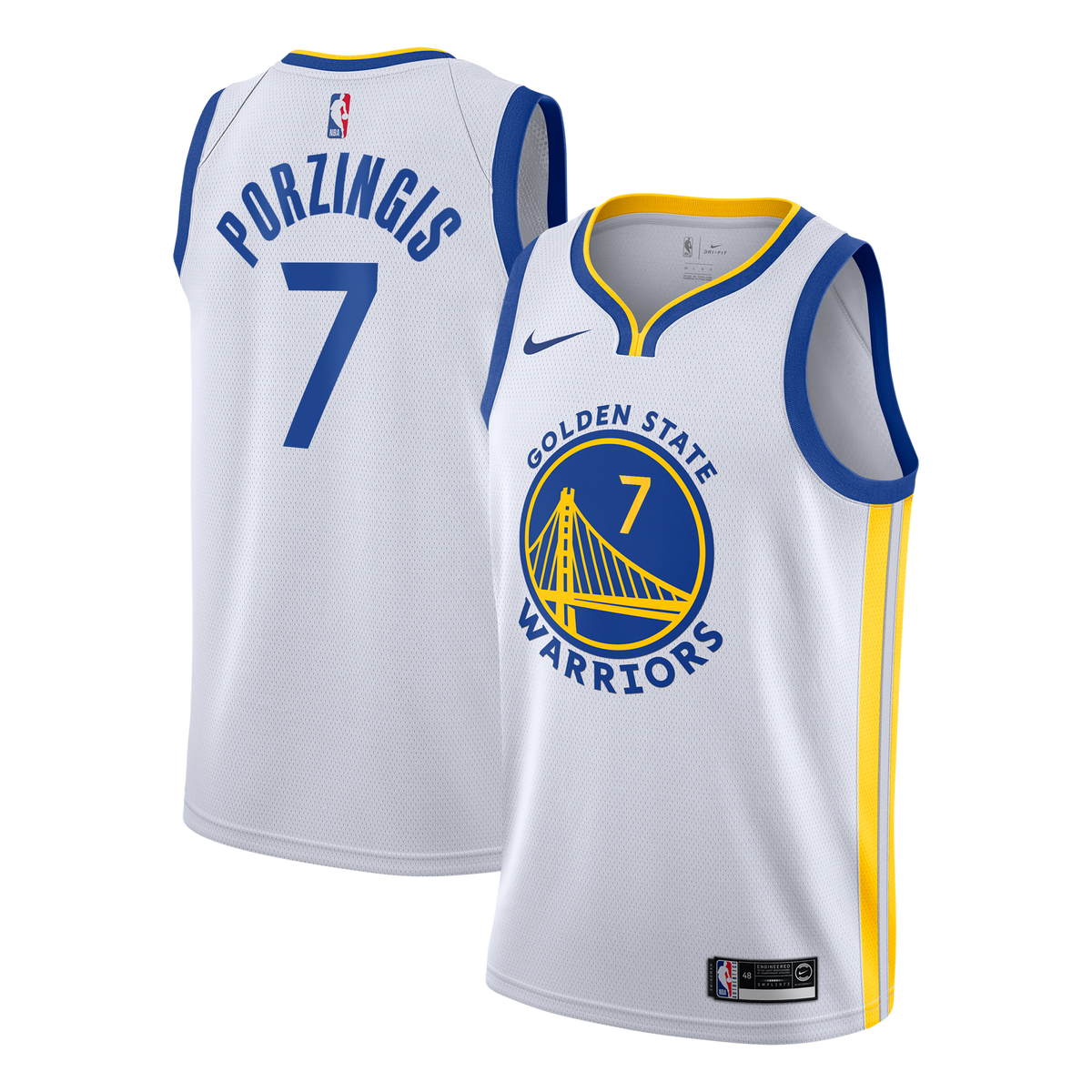 Golden State Warriors NBA Nike Association Edition Swingman Jersey - White - Kristaps Porziņģis - Youth