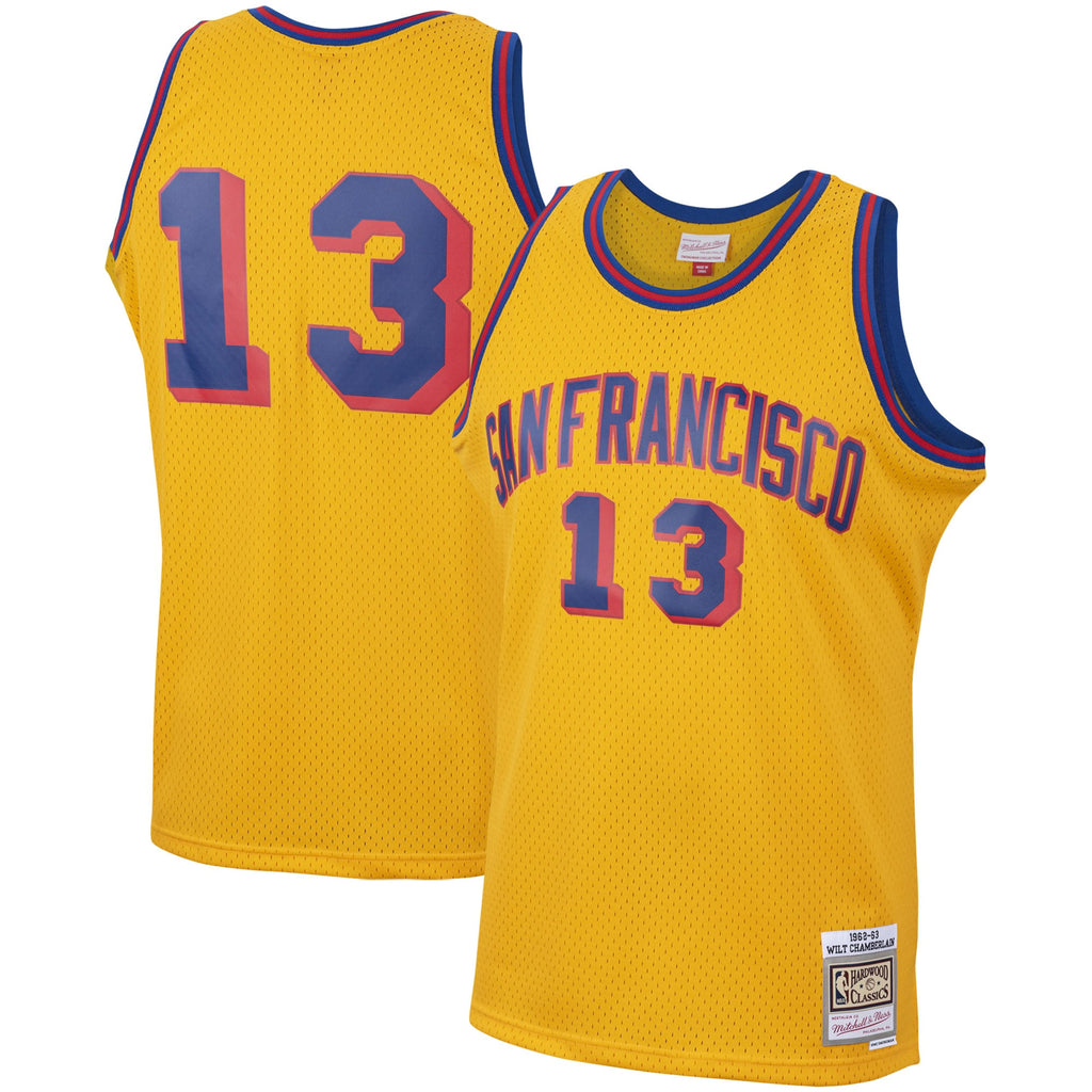 Golden State Warriors NBA Men's Mitchell & Ness Wilt Chamberlain Gold San Francisco 1962-63 Hardwood Classics Swingman Jersey