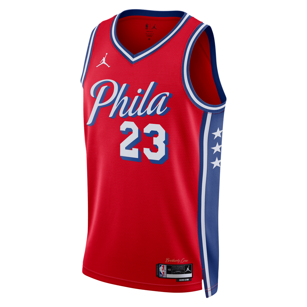 Philadelphia 76ers NBA Jordan Brand Statement Edition Swingman Jersey - Red - LeBron James - Unisex